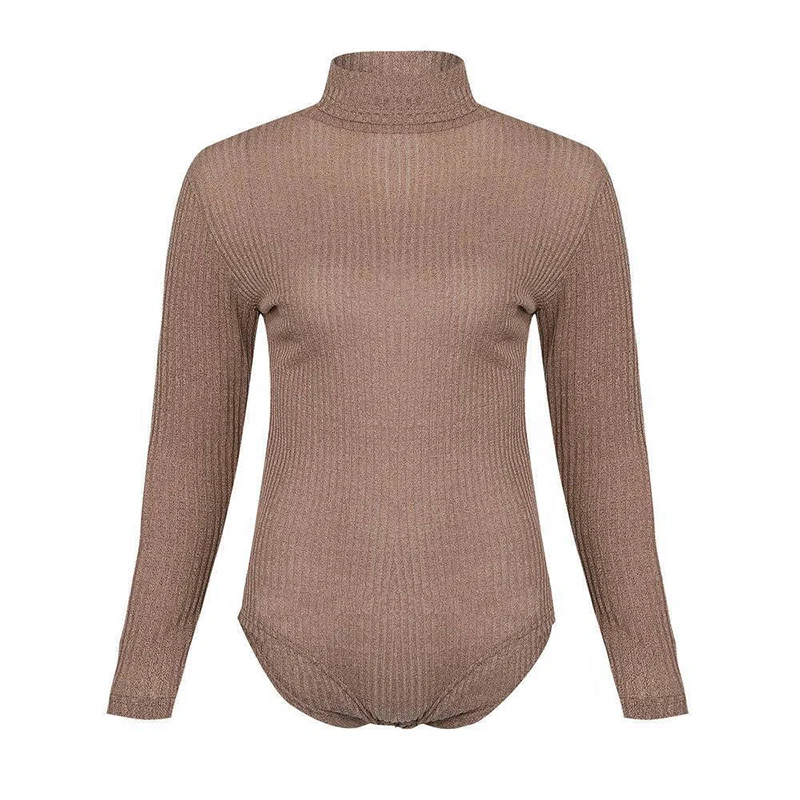 Women's Slim Bodysuits 2019 Autumn Winter Khaki Gray Green Body Suits Female Turtleneck Skinny Long Sleeve Knitted Tops Jumper