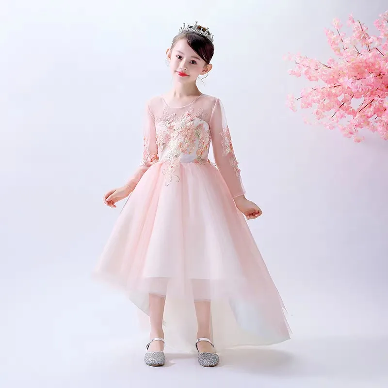 

Spring Autumn New Baby Kids Elegant Embroidery Flowers Birthday Evening Party Princess Dress Toddler Infant Host Pageant Dress