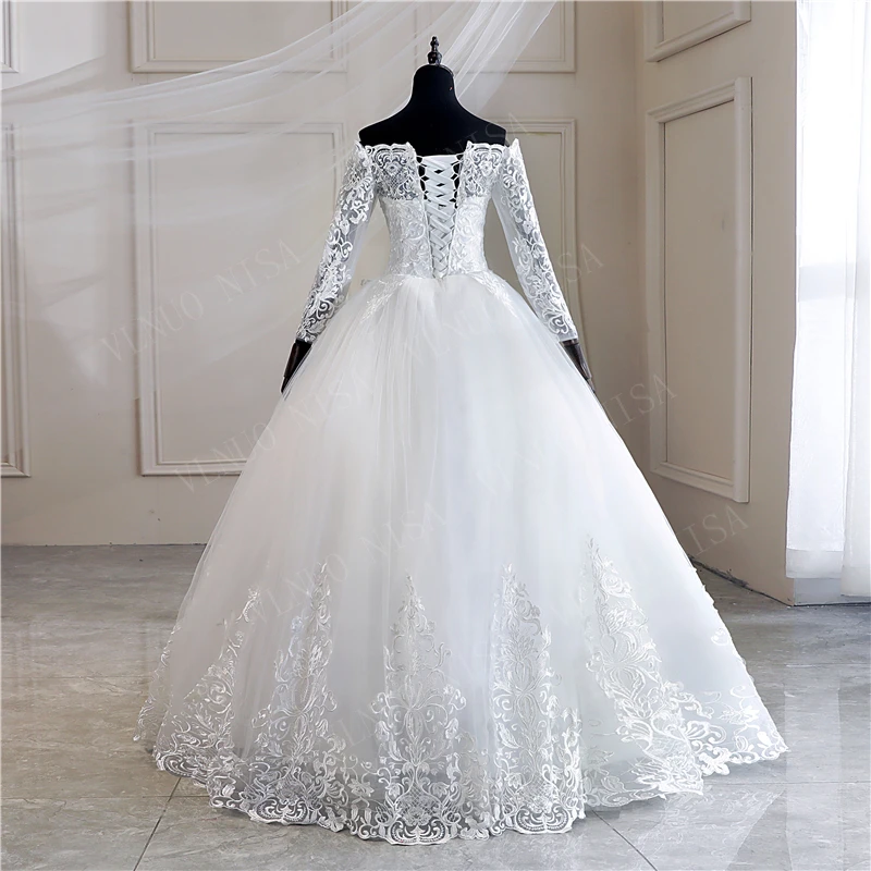 Vestido De Noiva размер больше свадебное платье кружевное с длинными рукавами вырезом