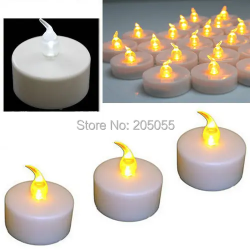 

12pcs/lot Flameless Battery Operated LED Tea Light Flickering Candles for Wedding Christmas Valentine party decoration-Amber