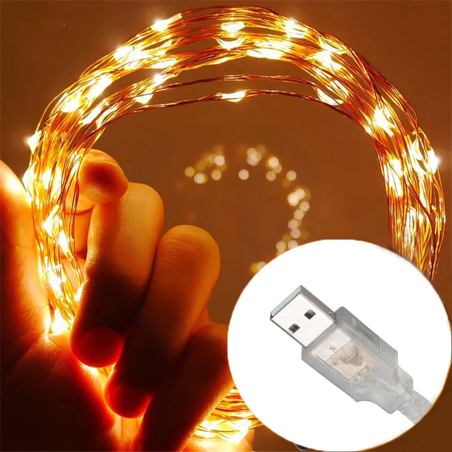 5V USB Led Copper Wire String Lights 10M 100 Leds Christmas Fairy Garland For Festival Wedding Party Decoration | Лампы и освещение