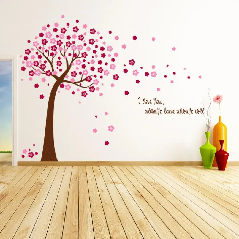 The fresh pink sakura wall sticker cherry tree removable mural sticker
