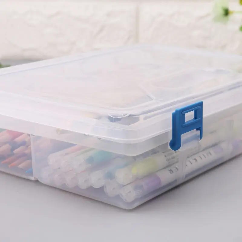 Double Layer Pencil Case Transparent Plastic Pen Storage Box Stationery School Office Supplies Kids Gift