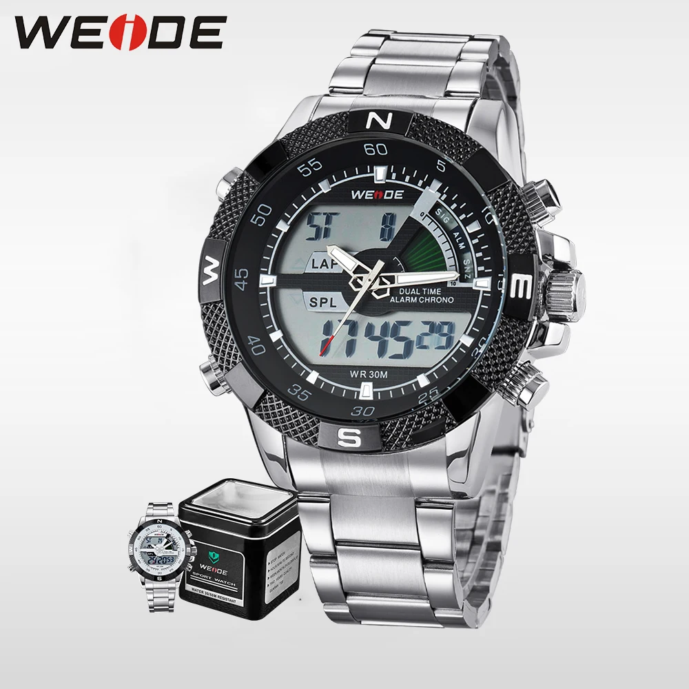 

WEIDE luxury Brand Waterproof Military Sport Men's Boy LCD Analog Digital Wrist Watches with Stopwatch Date Alarm Gifts for Men