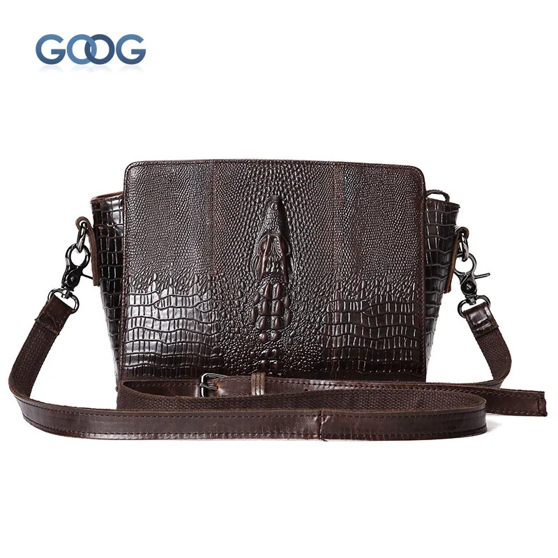 

New retro tide fashion crocodile pattern shoulder shells head layer oil wax leather bag leisure business Messenger bag handbags