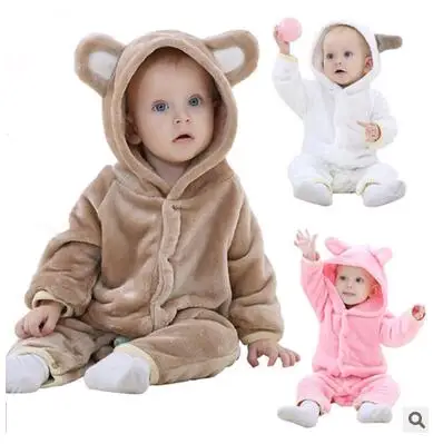 Baby girl Clothes Autumn Winter Baby Boy Clothes Flannel animal babyJumpsuit Cartoon Animal Hooded Baby Rompers Baby Clothing