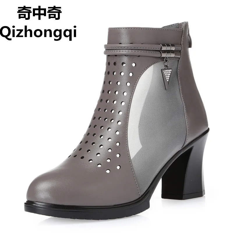 

2017 summer new genuine leather women's sandals high-heeled hollow fashion high-quality net yarn breathable women shoes