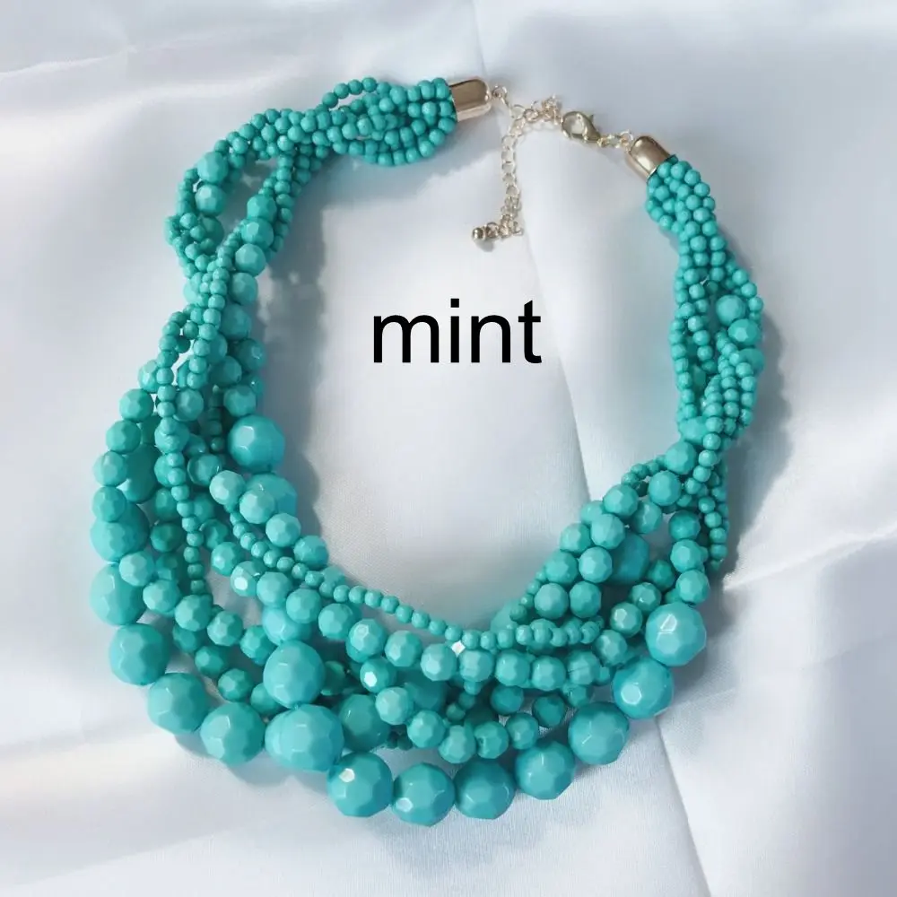 Yellow Dark Red Statement Acrylic Beads Braided Choker Necklace - Image 6