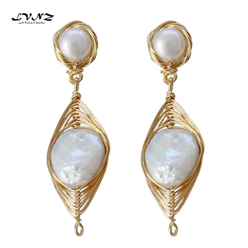 

LVNZ 2019 New Hot Fashion Metal Around The Freshwater Pearls Drop Earrings For Women Gift Jewelry Party Wedding Accessory 7073d