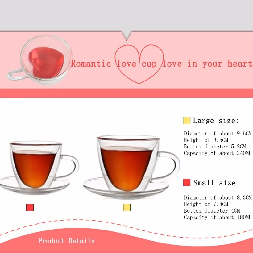 В форме сердца термостойкая двойная стена прозрачная стеклянная чайная чашка ручной работы мини-кружка для кофе двухслойная стеклянная кружка 1 шт