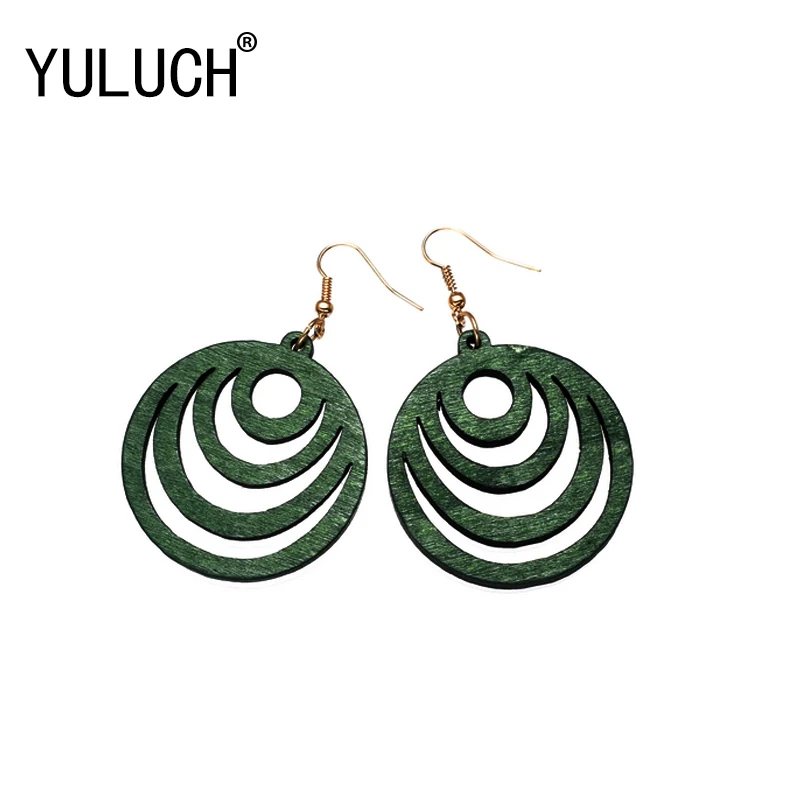 

YULUCH 2018 NEW 4 Colors Natural Wood Pierced Vintage Pendant Earrings for Woman Art Simple Street Jewelry Girl Accessories