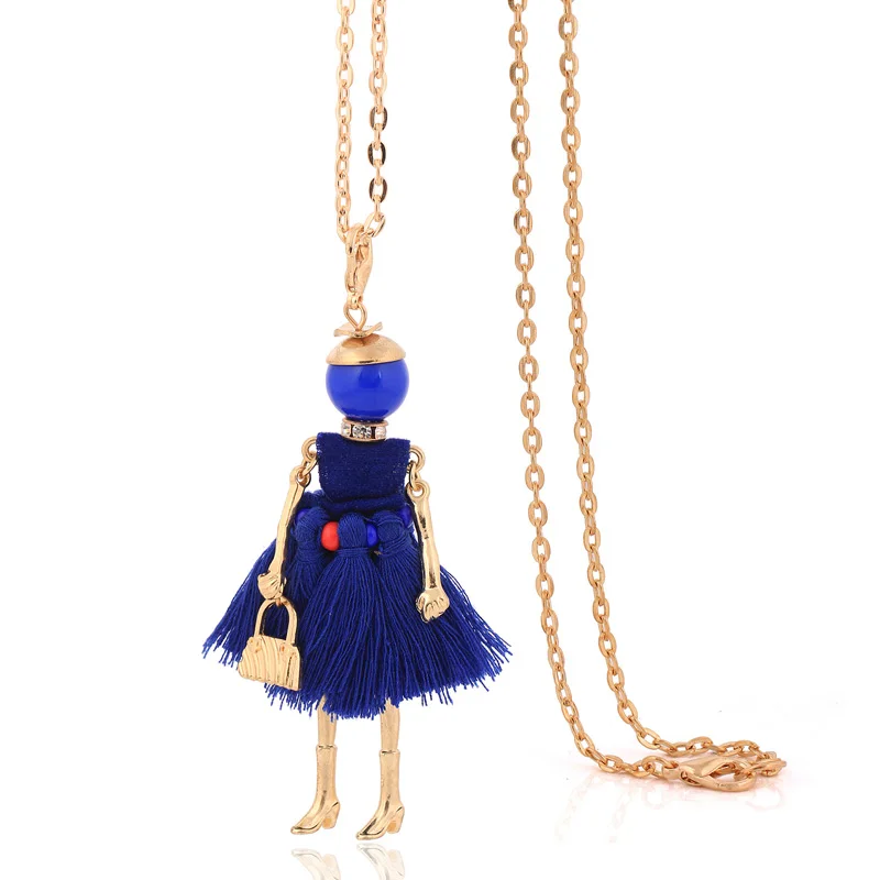 french doll vintage necklace dress tassel long necklace women blue