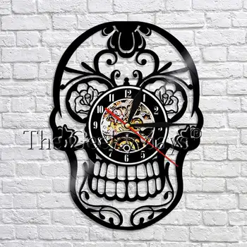 

1Piece Mexican Skull Vinyl Wall Clock Skull Head Wall Clock Modern Design 3D Wall Watches Calavera Mexicana Halloween Wall Decor