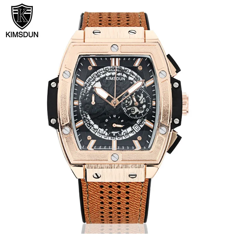 

KIMSDUN Brand Montre Homme Rubber Men Watch Barrel Shape Multifunctional Sports Chronograph Waterproof Quartz Watch