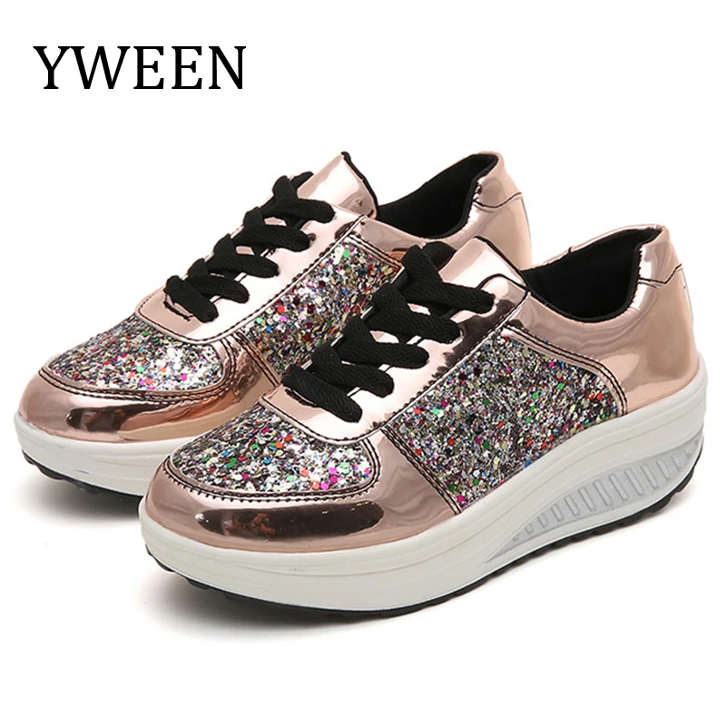 

Big size Fashion women shoes height increasing summer sequined shine shoes woman lace-up soft casual shoes flats women sneakers