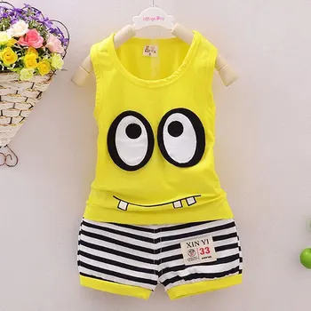 

New 2017 Baby boy Set Cartoon Style Design Outfil Sport Newborn Baby Clothes Vest+ stripe Shorts Clothing Sets 2Suit Novelty set