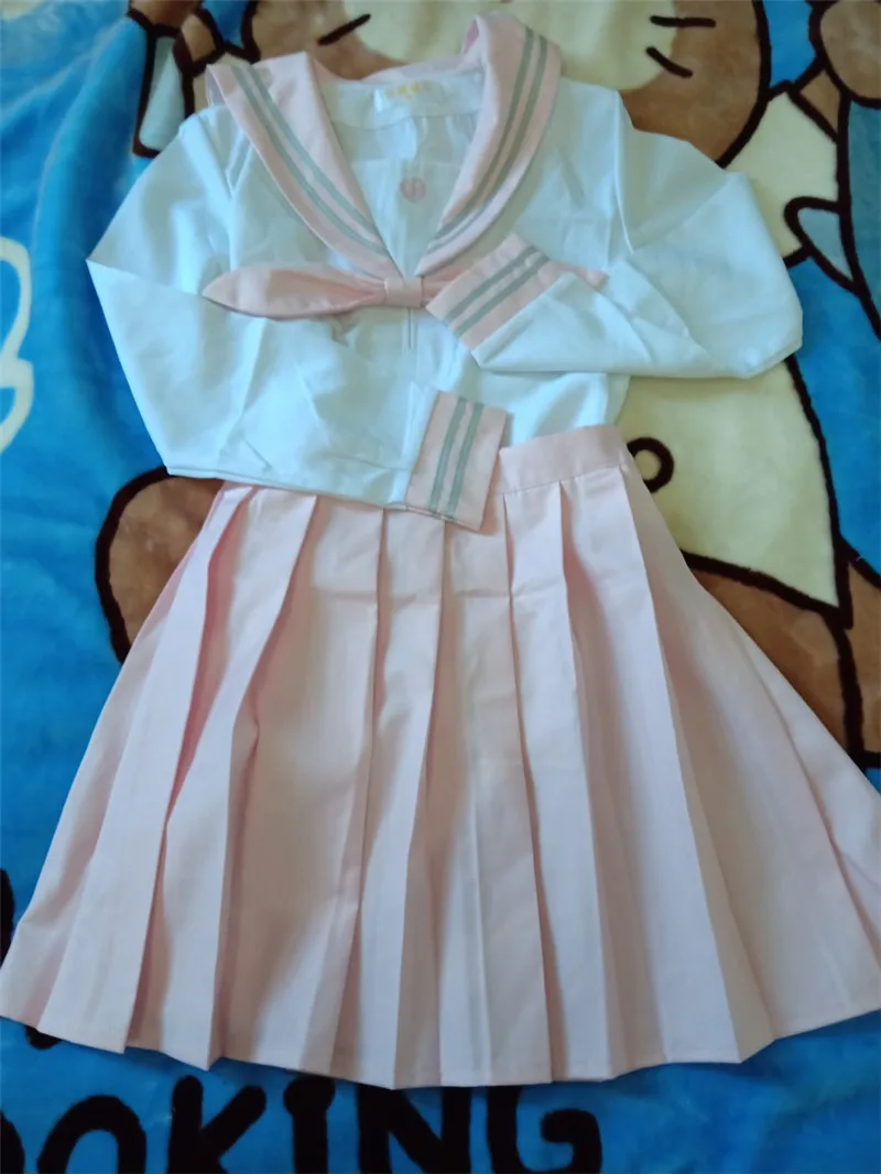 Uhyd розовый зеленый Лолита Косплей Японская школьная форма короткий рукав топ и юбка костюмы