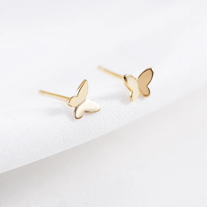 

100% Pure 925 Sterling Silver Animal Cute Butterfly Small Stud Earrings for Women Girls 3 Colors Gold Color Jewelry Bijoux Gift