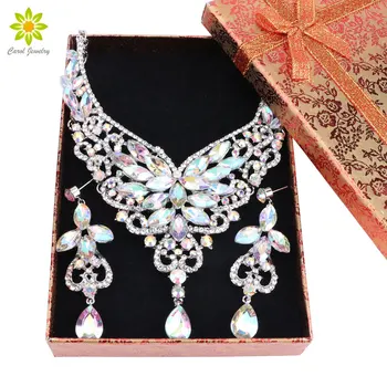 

Wedding Jewelry Sets Crystal Water Drop Bridal Jewelry Set For Women Choker Necklace Earrings Wedding Decoration with Gift Boxes