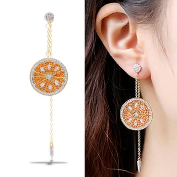 

New Summer Personality Zircon Fruit Orange Earrings Lemon Earrings Female Long Chain Earrings LY10940