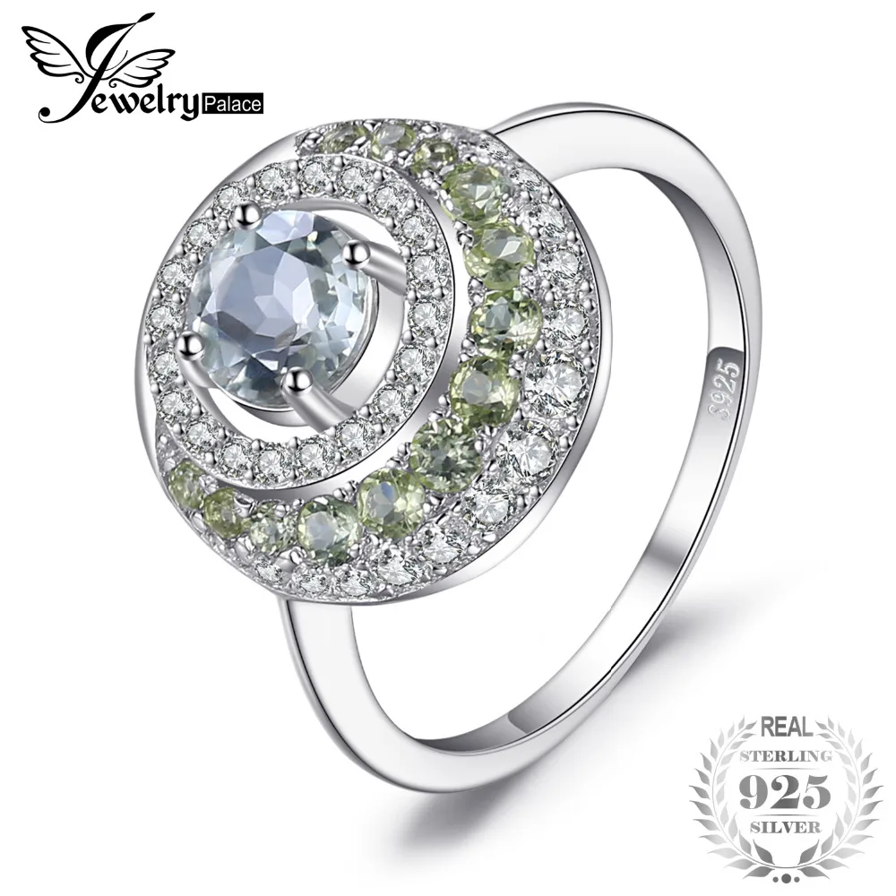 

JewelryPalace Genuine 1.4ct Green Amethyst Peridot Halo Ring 925 Sterling Silver Vintage Charm Fine Jewelry Fashion for women