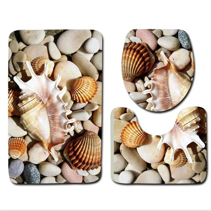 Billige 3 Pcs Bad Matten Strand Serie Anti Slip Mat Badezimmer Set 3D Teppich Bad Wc Teppich Waschbar Bad Matte Set