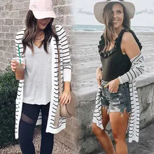 New Arrival Women Boho Cardigans Long Sleeves Striped Lightweight Loose Sweaters Coat dark grey knitting long sleeves loose cardigans