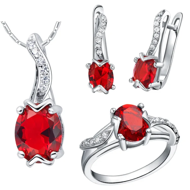 

NEW set 925 Sterling Silver custom made Pendant necklace Earrings ring set with micro insert gem brinco wedding