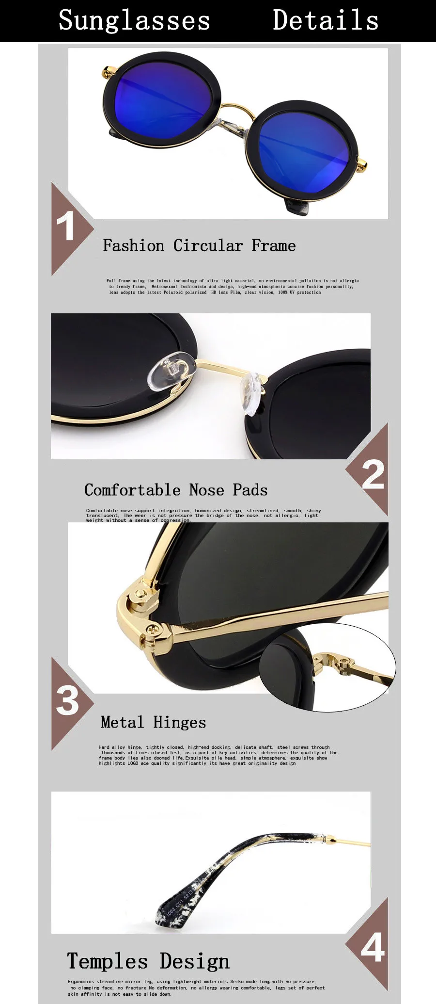 Солнцезащитные очки женские роскошные брендовые модные дизайнерские винтажные Круглые Солнцезащитные очки для дам ретро солнцезащитные очки UV400