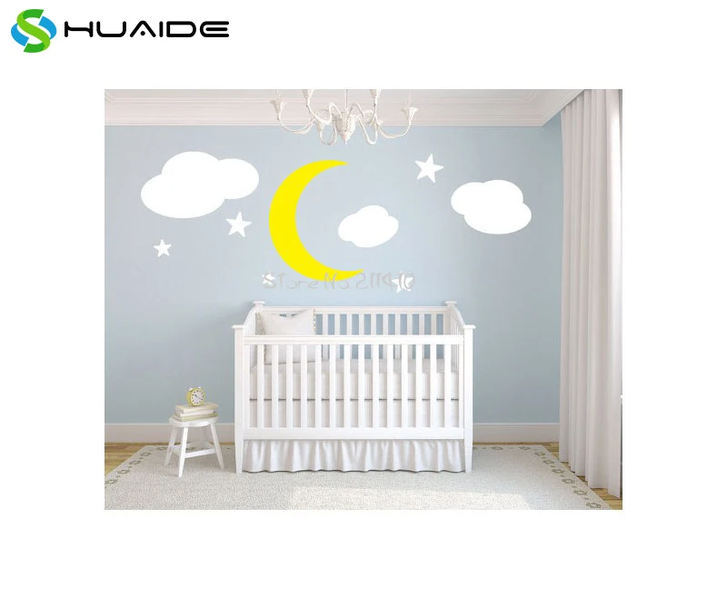 Moon, Stars and Clouds Nursery Wall Decal Custom Color ...