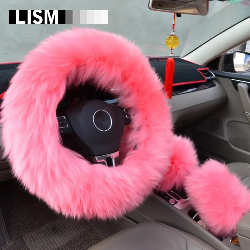 3PCS 38cm Genuine Leather Steering Wheel Covers Colorful Winter Warm Car Steering-wheel Cover Long Australian Wool Heated Fur 3PCS 38cm Genuine Leather Steering Wheel Covers Colorful Winter Warm Car Steering-wheel Cover Long Australian Wool Heated Fur