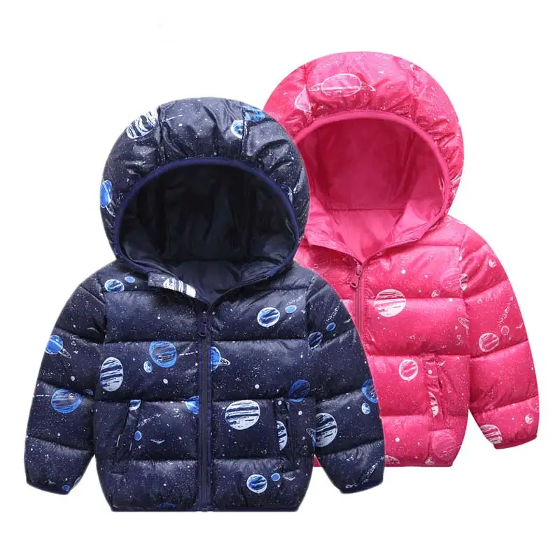 2-6T Space Print Baby Boys Girls Down Coats 2018 Winter Snow Wear Hooded Childrens’ Jacket Outerwear & Coats