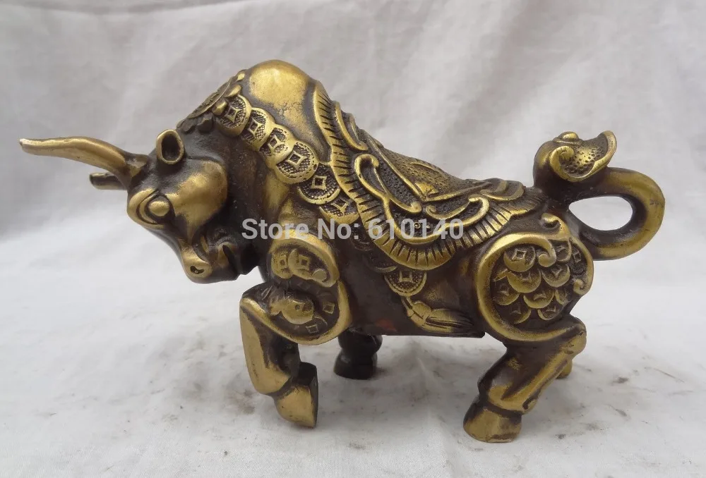 

Chinese Zodiac Bronze Wealth Coin JiXiang RuYi Bull Ox Statue Animals Sculpture