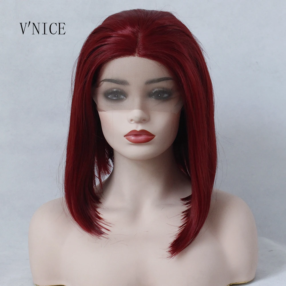 Buy V'NICE Wine Red Short BOB Middle Part Wig Hand