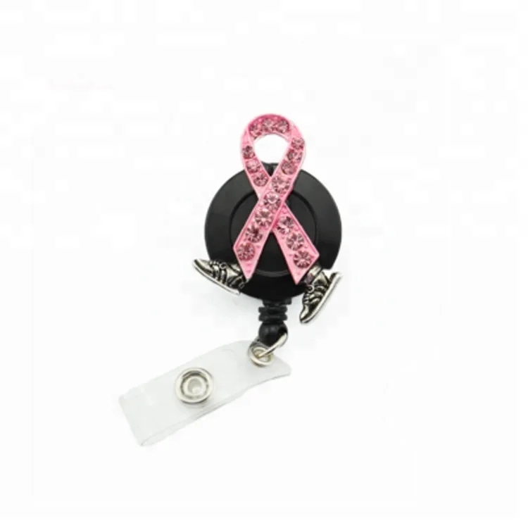 Rhinestone-Pink-Ribbon-shoes-ID-Badge-Retractable