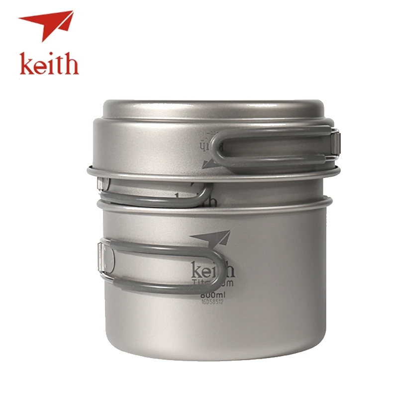 Keith titanio set viaje al aire libre Vajilla camping senderismo Utensilios picnic Utensilios de Cocina 3 unids caldero y medio olla y sartén pan