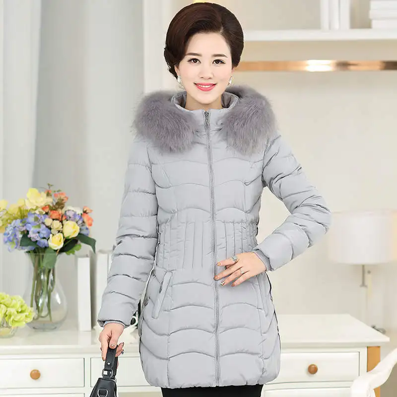 Зимняя хлопковая куртка с капюшоном и меховым воротником для женщин среднего возраста, женская утепленная длинная парка большого размера, женская верхняя одежда Abrigo Mujer C4774 - Цвет: A style gray