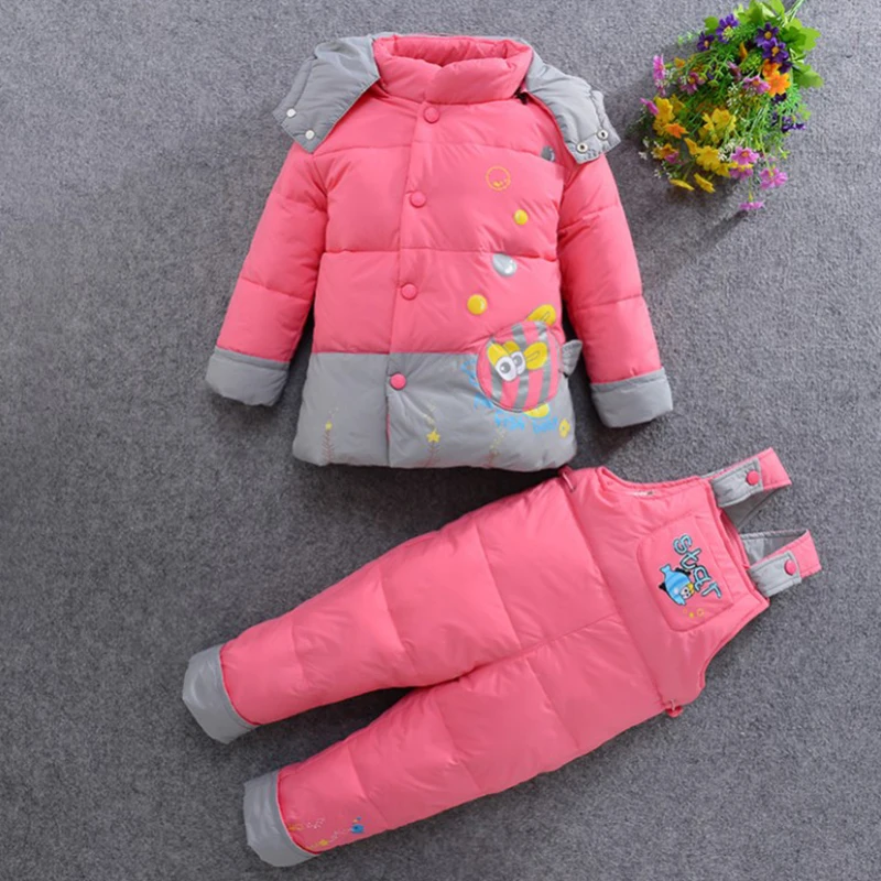 

Winter warm down jacket suit set thick coat+jumpsuit baby clothes set kids jacket animal Horse cartoon baby Children boys girls