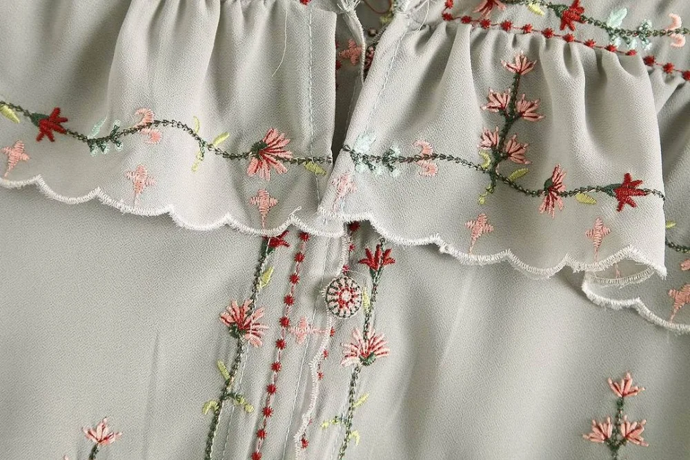 2019 New Women Blouses Shirts Embroidery Chiffon Floral Ruffle Chic Tops Modern Lady's Casual Wear Female Blusa DS07 (6)