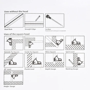 

Combination Ruler Steel 180° Reversible Protractor Head Measuring Angle Guide