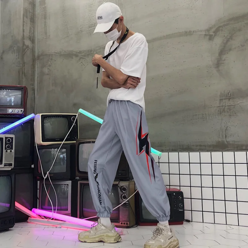 Ladies 2019 Lightning print Student Hiphop Punk Summer Harajuku style High Street Elastic High Waist Straight Pants Women Ladies 2019 Lightning print Student Hiphop Punk Summer Harajuku style High Street Elastic High Waist Straight Pants Women