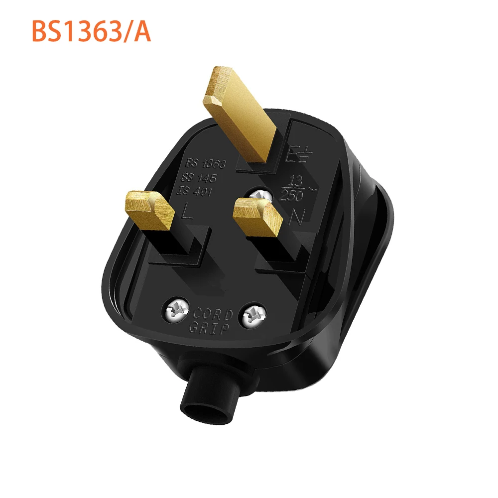 UK 13A Fused Rewireable Plug BS1363 Main Power Plug ' Black 2 PCS 