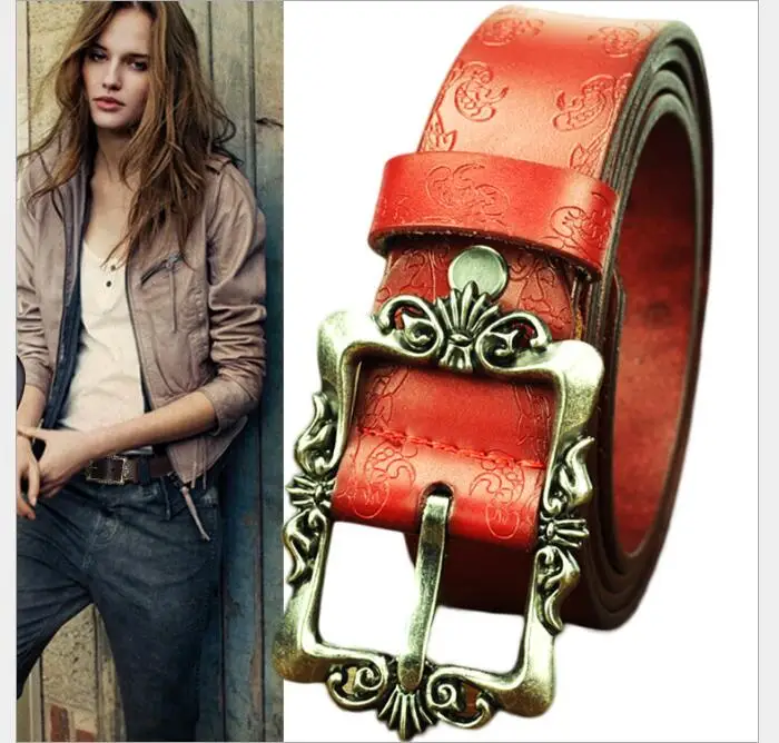 

2017 Hot Sale New Fashion Wide Genuine leather belt woman vintage Floral Cow skin belts women Top quality strap female for jeans