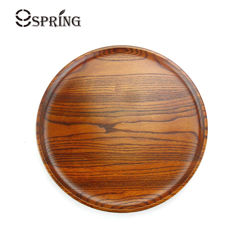 Image 30cm Round Wooden Tray Serving Platters for Snack Fruit Food Plates Classic Coffee Tea Tray Solid Wood Utensils Kitchen Tray