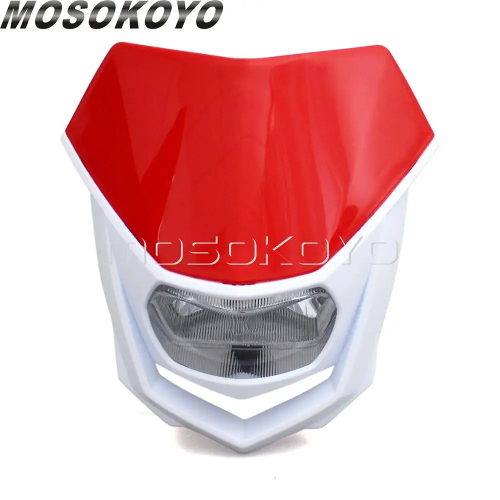 Черный Байк фары для мотокросса H4 головной светильник для Kawasaki KLX450R Yamaha WR450 WR250 TTR KTM SX EXC - Цвет: red white