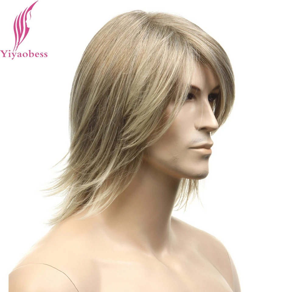 Yiyaobess 12inch Synthetic Japanese Fiber Straight Mens Hair Wig