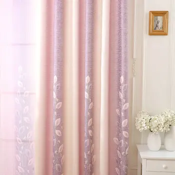 

Modern Style Cotton Linen Blackout Curtains Leaves Priented Purple/Green Color Cloth For Adult Child Living Room Bedroom Decor