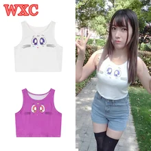 Летние Для женщин укороченный Топы корректирующие Harajuku мультфильм Sailor Moon Cat Luna большой Средства ухода для век с Майки пикантные обтягивающие Повседневная рубашка жилет Kawaii жилет wxc