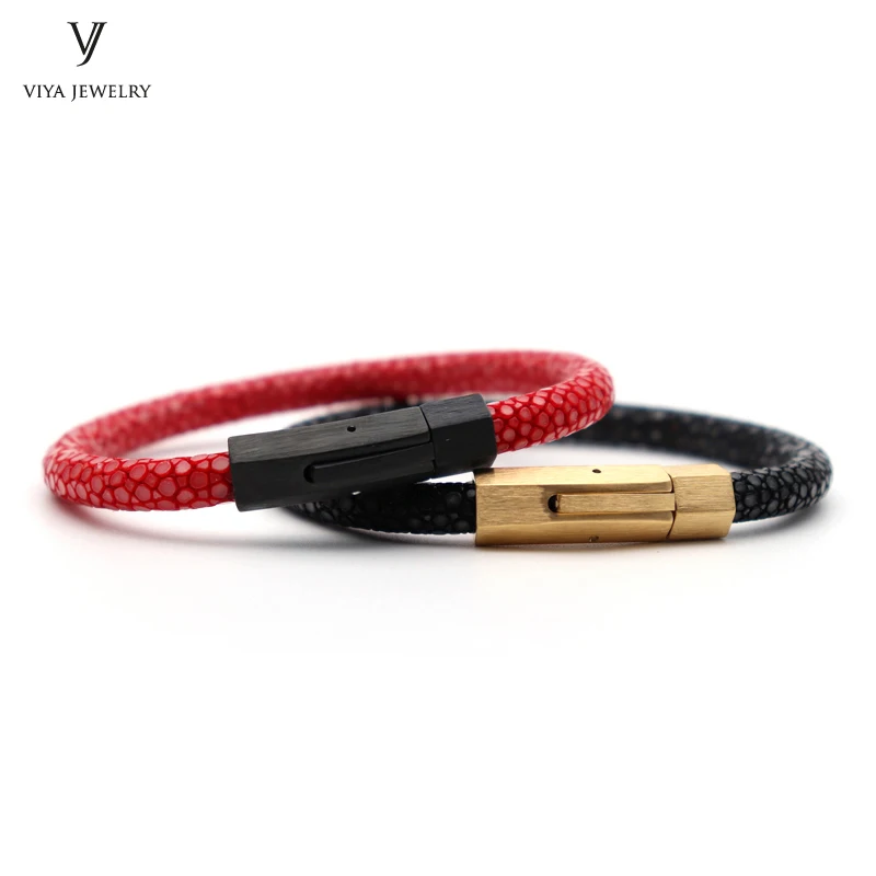 New Arrival Stingray Leather Spring Clasp Couple Bracelet Charm Men Stainless Steel Snap Hook Bracelets Best Gift For Lovers New Arrival Stingray Leather Spring Clasp Couple Bracelet Charm Men Stainless Steel Snap Hook Bracelets Best Gift For Lovers