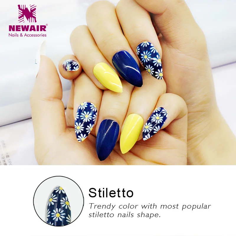 

Wholesale Long Stiletto Nails with Glue Full Cover Flower False Nails Acrylic Nail Tips Artificial Decorated Women Gift